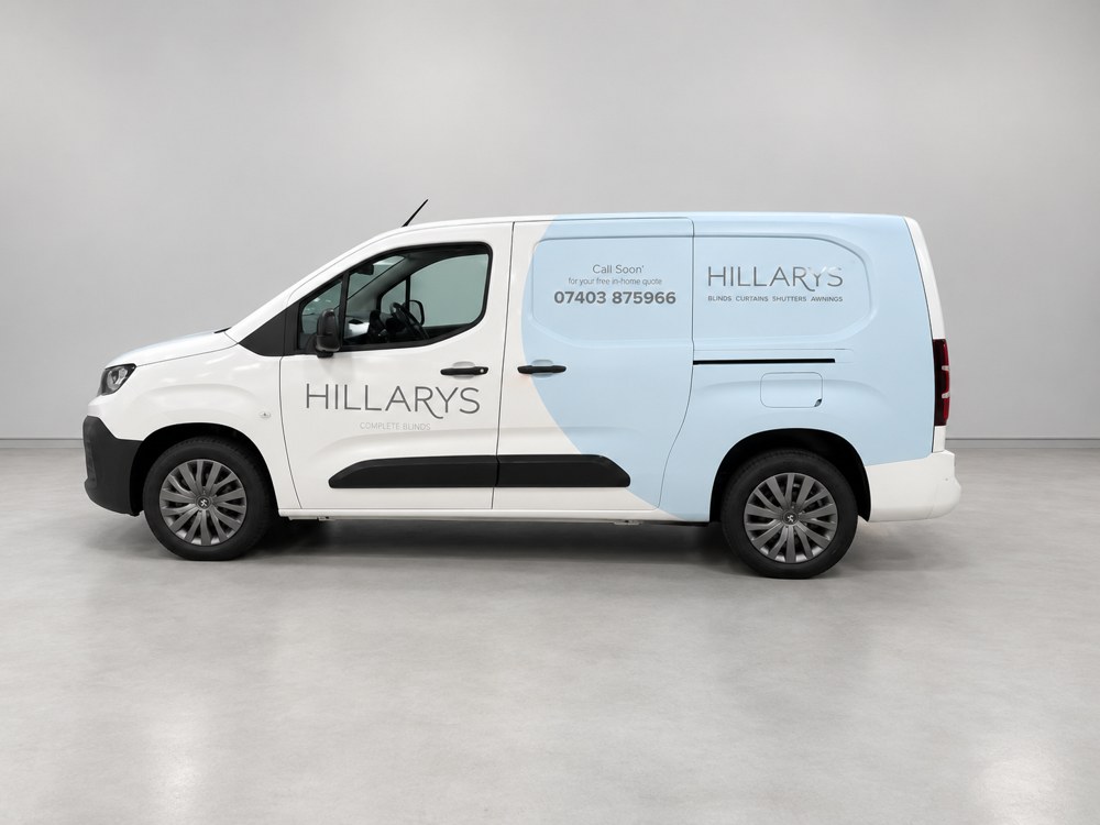 Hillarys van graphics with a digitally retouched background
